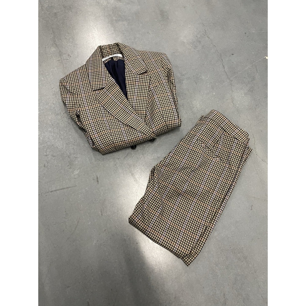 Veronica Beard Women Plaid Suit Set Tan Brown Blue Blazer 0 Pants 2 Russet Multi